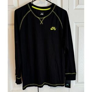 NEW Nike SB Skateboarding Long-Sleeved Thermal Shirt Black Volt Boys Size XL